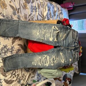 American Eagle Outfitters Men's Ripped Blue Skinny Jeans